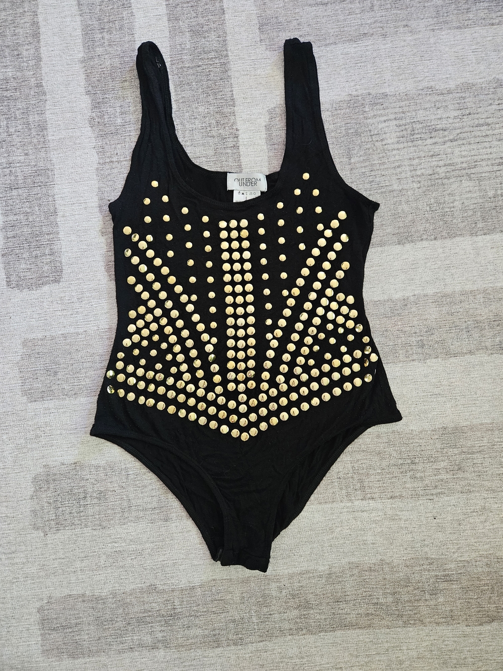 Urban Outfitters Festival Black One-Piece Bodysuit with Gold Studs